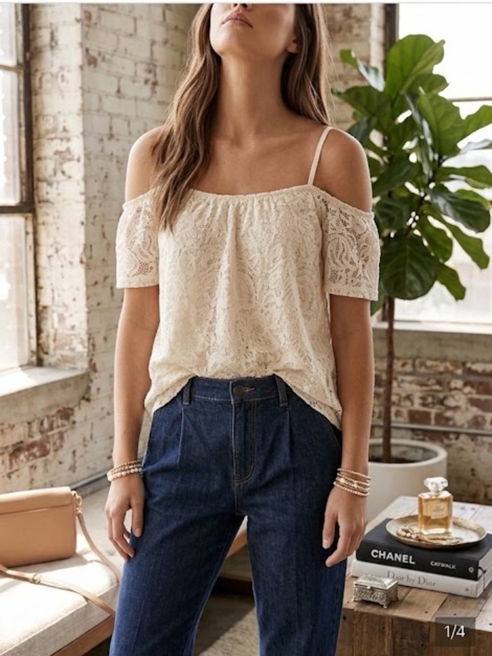 Xhilaration Cream Lace Off the shoulder top